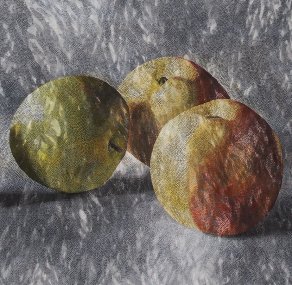 Eva Sakuma - Zátiší s jablky 100 x 220 cm, 2021