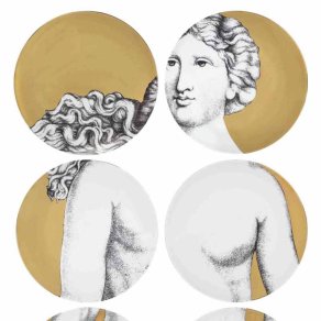 Fornasetti - Set 12 plates Eva black/white/gold - sada dekorativních talířů