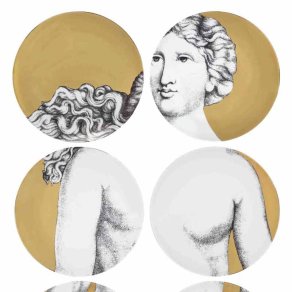 Fornasetti - Set 12 plates Eva black/white/gold