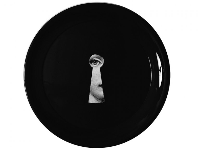 Fornasetti - Tray ø40 Serratura black/white on black - tác