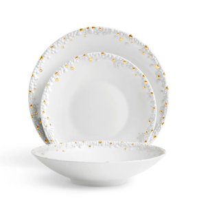 Haas Mojave Dinnerware Set of 3 - White + Gold