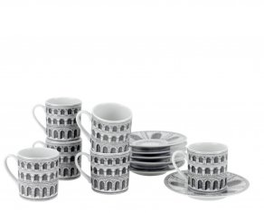 Fornasetti - Set 6 coffee cups Architettura black:white