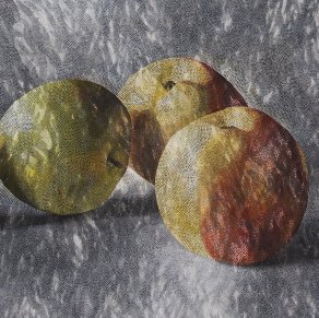 Eva Sakuma - Zátiší s jablky 100 x 220 cm, 2021