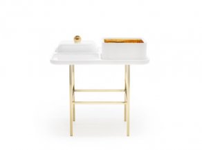 Sé - Olympia Box Table Glossy White + Brass Legs