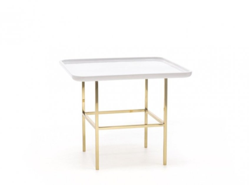 Sé - Olympia Side Table Glossy White + Brass Legs