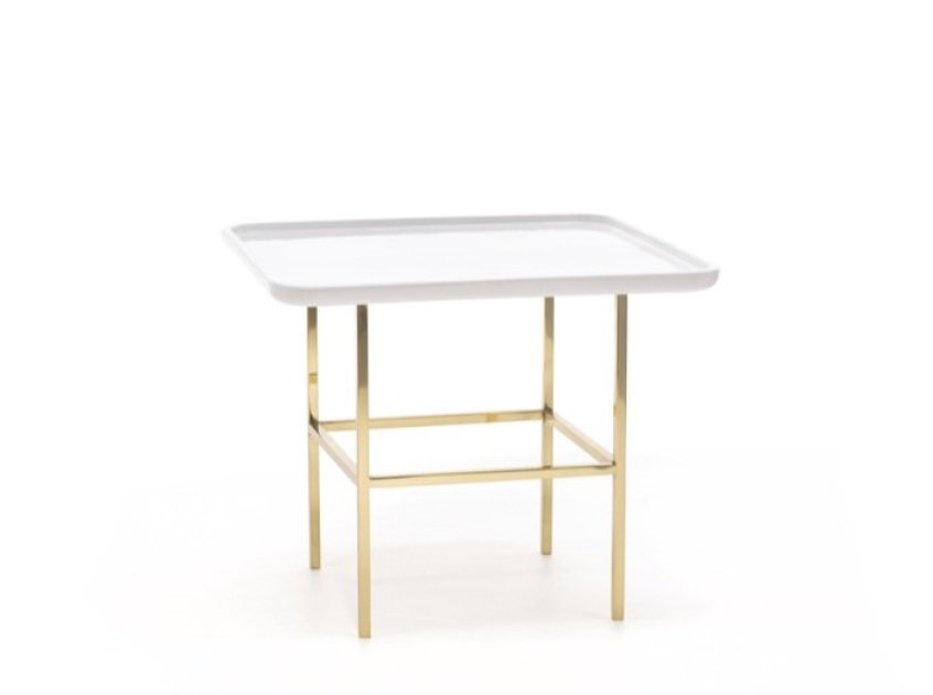 Sé - Olympia Side Table Glossy White + Brass Legs