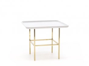 Sé - Olympia Side Table Glossy White + Brass Legs